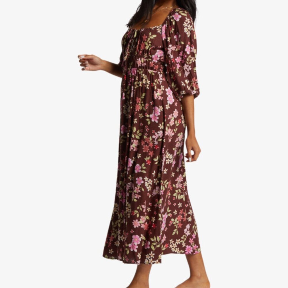 Billabong Choc Chip Rosey Skies Midi Dress Size L NWT Adorable
